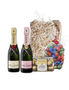 Moët & Chandon Paaskratje Brut & Rosë 20cl met Paaseitjes en Ferrero Rocher