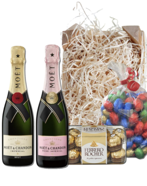 Moët & Chandon Paaskratje Brut & Rosë 20cl met Paaseitjes en Ferrero Rocher