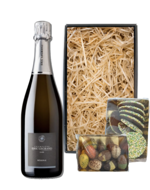 Eric Legrand Paaspakket Champagne Brut 75cl met Luxe Paaschocolade  & Paasflikken