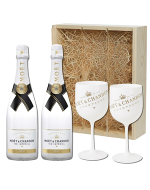 Moët & Chandon Gepersonaliseerde kist met 2 Champagnes en 2 glazen