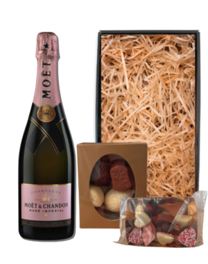 Moët & Chandon Champagne Rosé 75CL Valentijnspakket met Chocolade