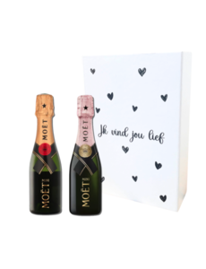 Moët & Chandon "Ik vind jou Lief" Piccolo 1x Rosé 20cl 1x Brut 20cl geschenkdoos