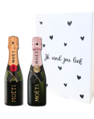 Moët & Chandon "Ik vind jou Lief" Piccolo 1x Rosé 20cl 1x Brut 20cl geschenkdoos