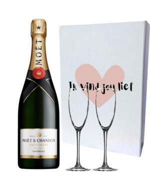 Moët & Chandon "Ik vind jou Lief"  Brut 75cl met 2 flutes geschenkdoos