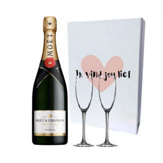 Moët & Chandon "Ik vind jou Lief"  Brut 75cl met 2 flutes geschenkdoos
