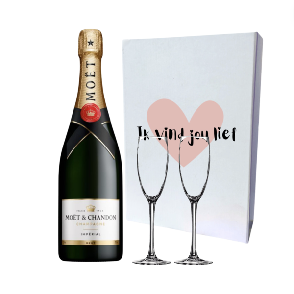 Moët & Chandon "Ik vind jou Lief"  Brut 75cl met 2 flutes geschenkdoos