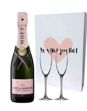 Moët & Chandon "Ik vind jou Lief"  Rosé 75cl met 2 flutes geschenkdoos