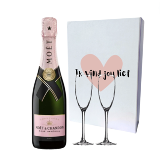 Moët & Chandon "Ik vind jou Lief"  Rosé 75cl met 2 flutes geschenkdoos