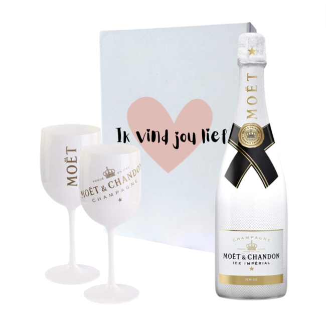 Moët & Chandon "Ik vind jou Lief"  Ice 75cl met 2 Ice glazen geschenkdoos
