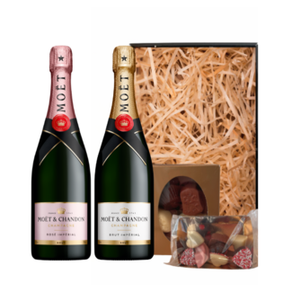 Moët & Chandon Champagne Brut 75CL & Rosé 75CL Valentijnspakket met Chocolade