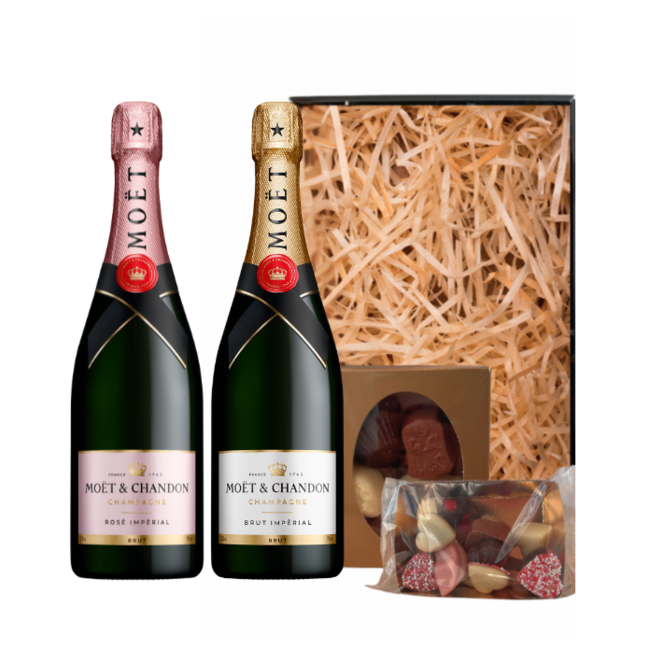 Moët & Chandon Champagne Brut 75CL & Rosé 75CL Valentijnspakket met Chocolade