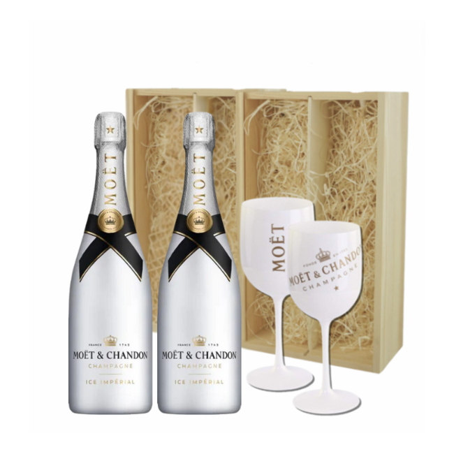 Moët & Chandon Gepersonaliseerde kist met 2 Champagnes en 2 glazen