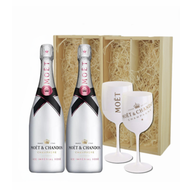 Moët & Chandon Gepersonaliseerde kist met 2 Champagnes en 2 glazen