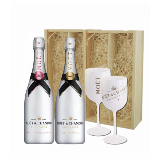 Moët & Chandon Gepersonaliseerde kist met 2 Champagnes en 2 glazen