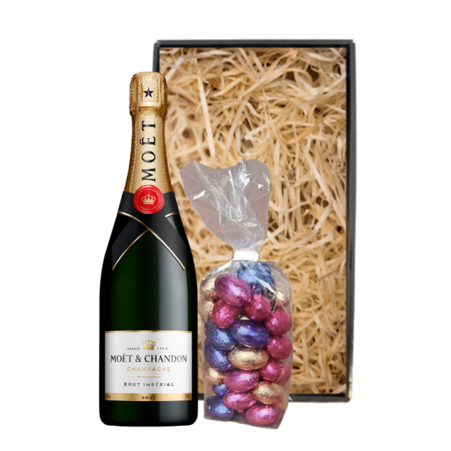 Moët & Chandon Paaspakket Champagne Brut 75cl met Luxe Paaschocolade