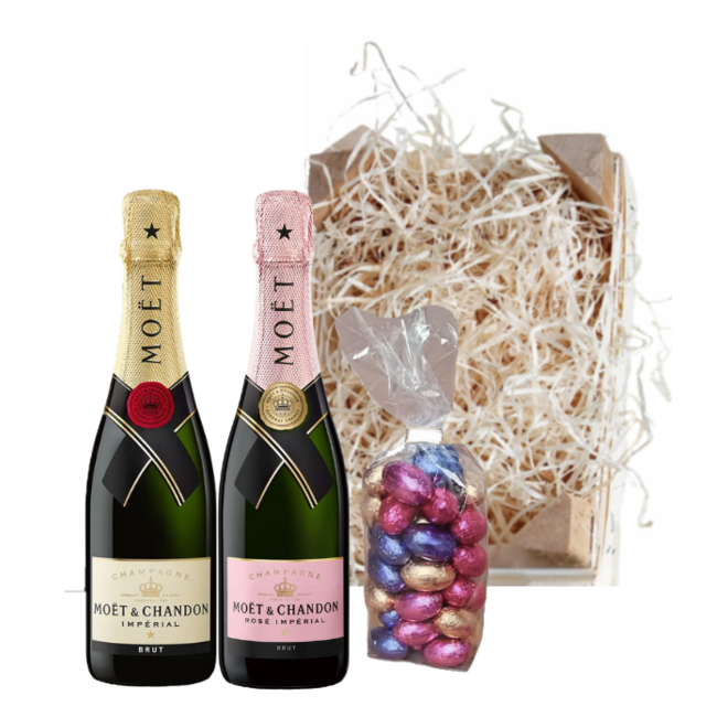 Moët & Chandon Paaskratje Brut & Rosë 20cl met Paaseitjes