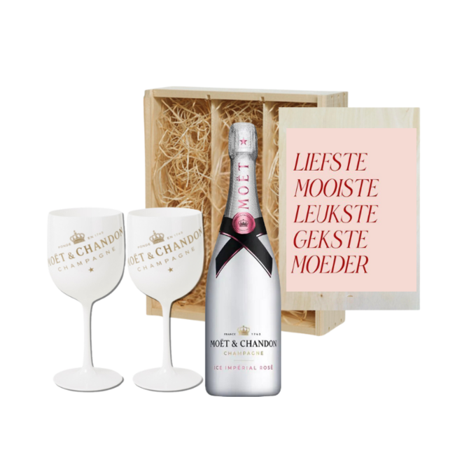 Gepersonaliseerde Kist met Moët & Chandon Ice met 2 glazen voor Moederdag