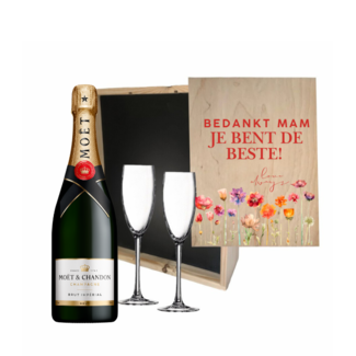 Gepersonaliseerde kist met Champagne en 2 glazen voor Moederdag