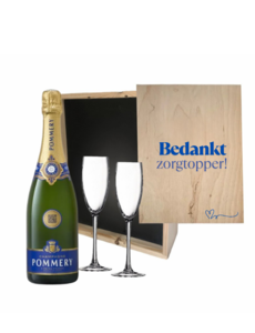  Gepersonaliseerde Kist met Champagne en 2 Glazen voor de Dag van de Zorg