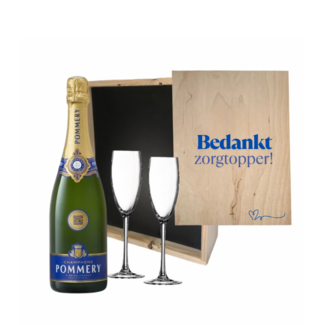 Gepersonaliseerde Kist met Champagne en 2 Glazen voor de Dag van de Zorg