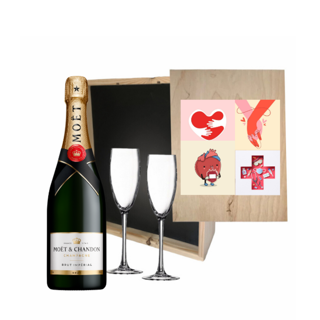Gepersonaliseerde Kist met Champagne en 2 Glazen voor de Dag van de Zorg