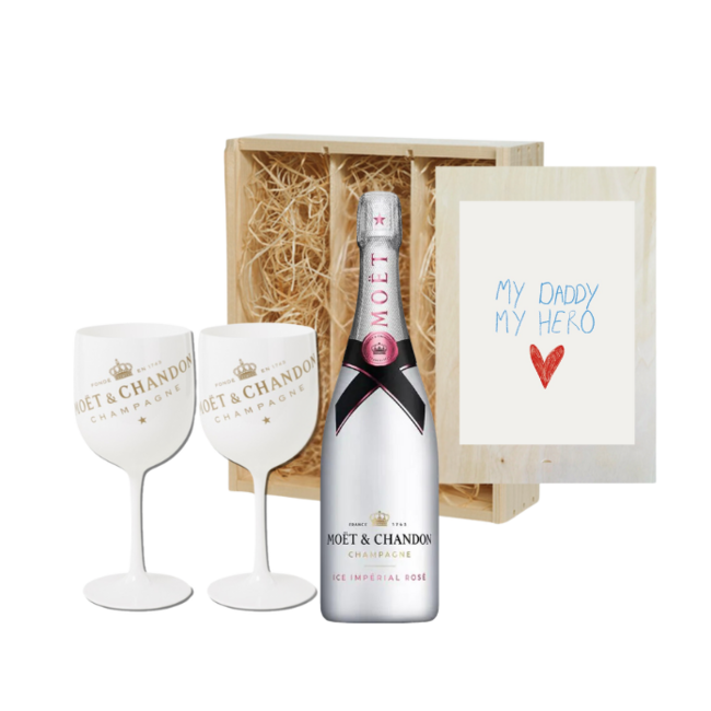 Gepersonaliseerde Kist voor Vaderdag met Moët & Chandon Ice met 2 glazen