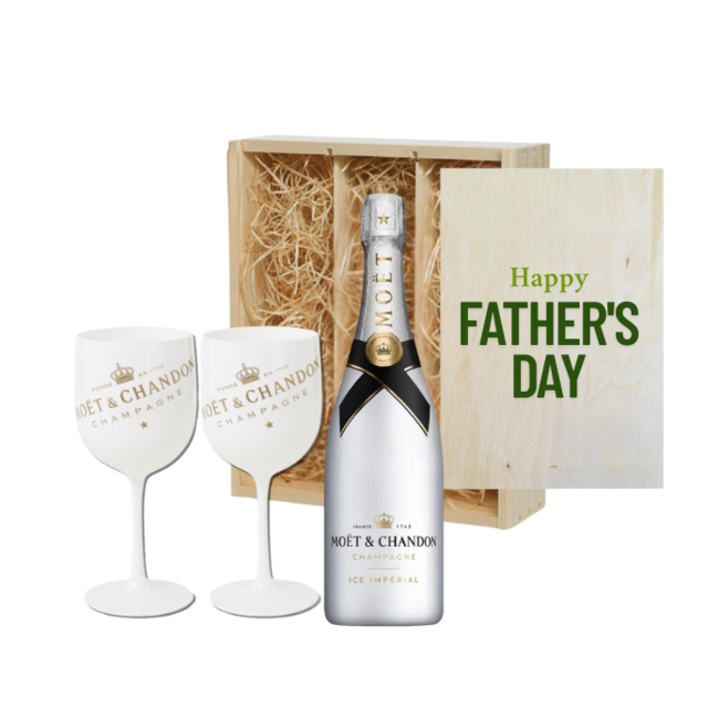 Gepersonaliseerde Kist voor Vaderdag met Moët & Chandon Ice met 2 glazen