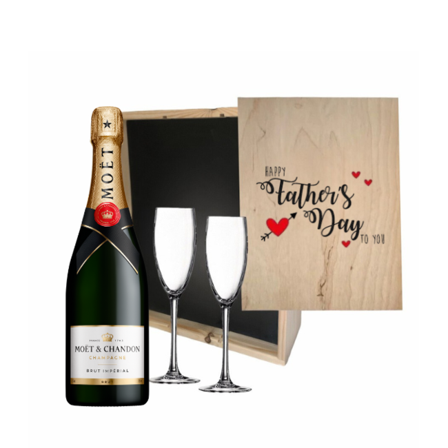 Gepersonaliseerde kist voor Vaderdag met Champagne en 2 glazen