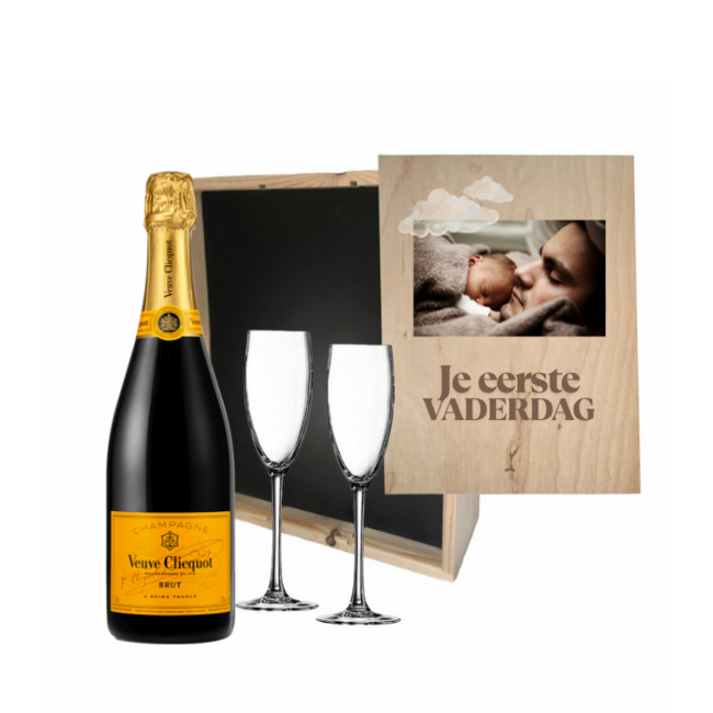 Gepersonaliseerde kist voor Vaderdag met Champagne en 2 glazen