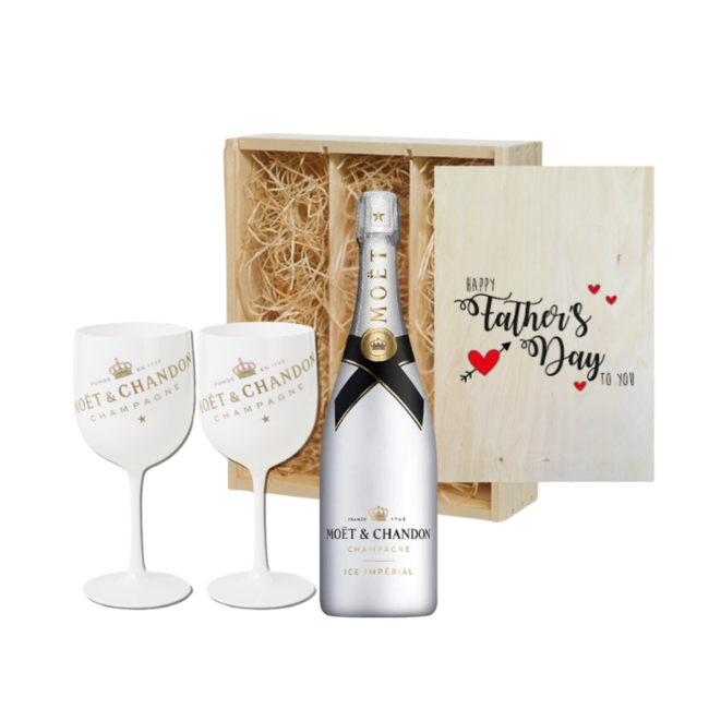 Gepersonaliseerde Kist voor Vaderdag met Moët & Chandon Ice met 2 glazen
