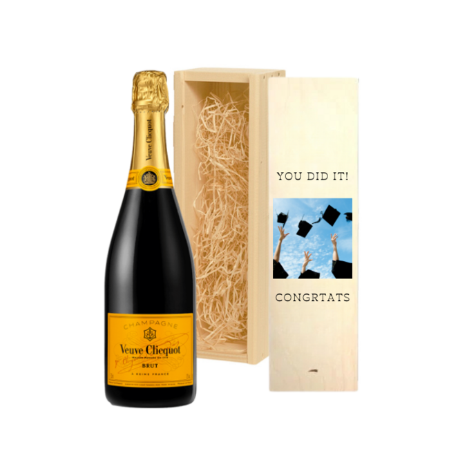 Gepersonaliseerd kist met Champagne –voor de Geslaagde