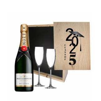 Gepersonaliseerde Geslaagd kist met Champagne en 2 glazen