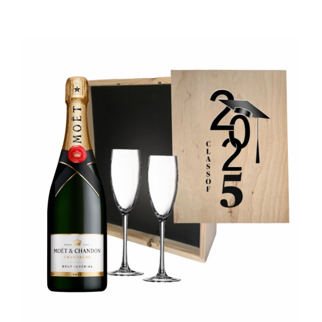 Gepersonaliseerde Geslaagd kist met Champagne en 2 glazen