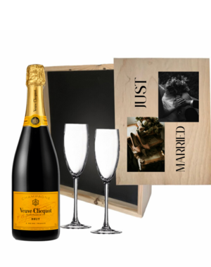  Gepersonaliseerde kist met Champagne en 2 glazen  - Bruiloft
