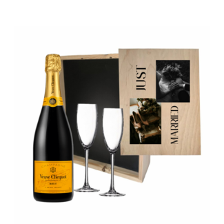 Gepersonaliseerde kist met Champagne en 2 glazen  - Bruiloft