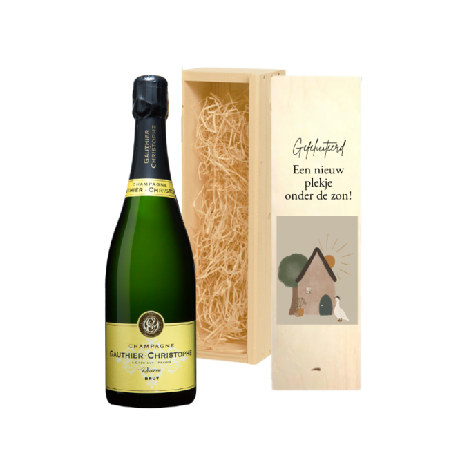 Nieuwe Woning Cadeau - Gepersonaliseerde kist met Champagne