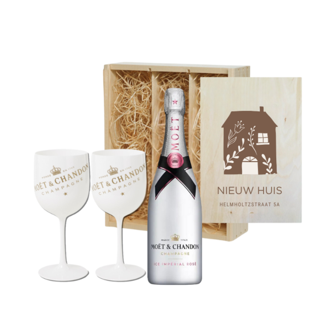 Nieuwe Woning Cadeau - Gepersonaliseerde kist met 2 glazen