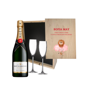 Geboortecadeau – Met Champagne  en 2 glazen