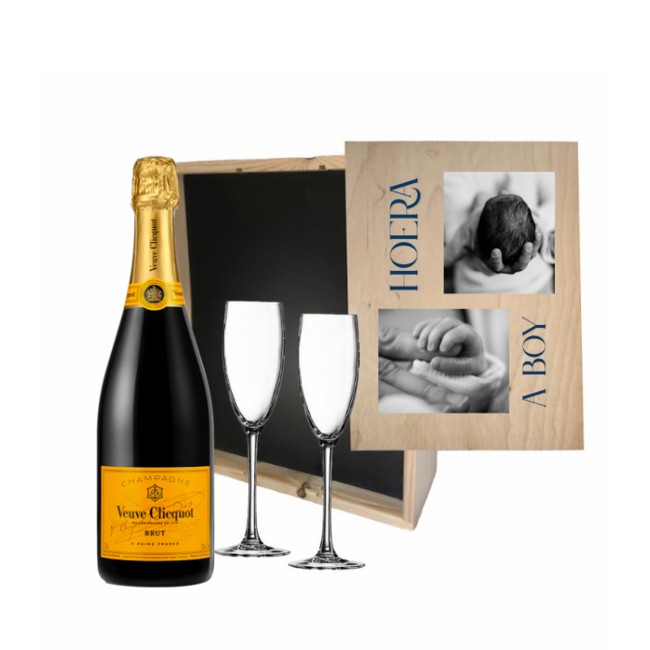 Geboortecadeau – Met Champagne  en 2 glazen