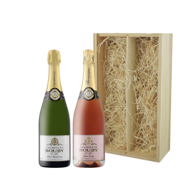 Bouby Champagne set Rose & Brut in Houten kist