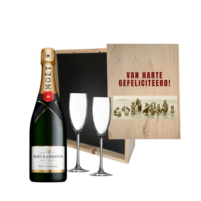 Champagne Felicitatie Cadeau in Luxe Houten Kist