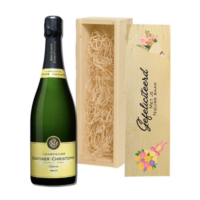 Champagne in Gepersonaliseerde Kist – Perfect Cadeau voor een Nieuwe Baan