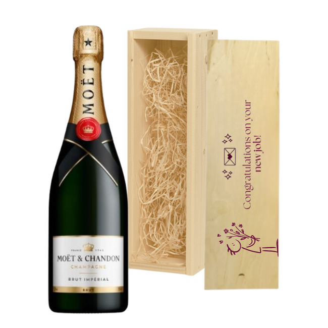 Champagne in Gepersonaliseerde Kist – Perfect Cadeau voor een Nieuwe Baan