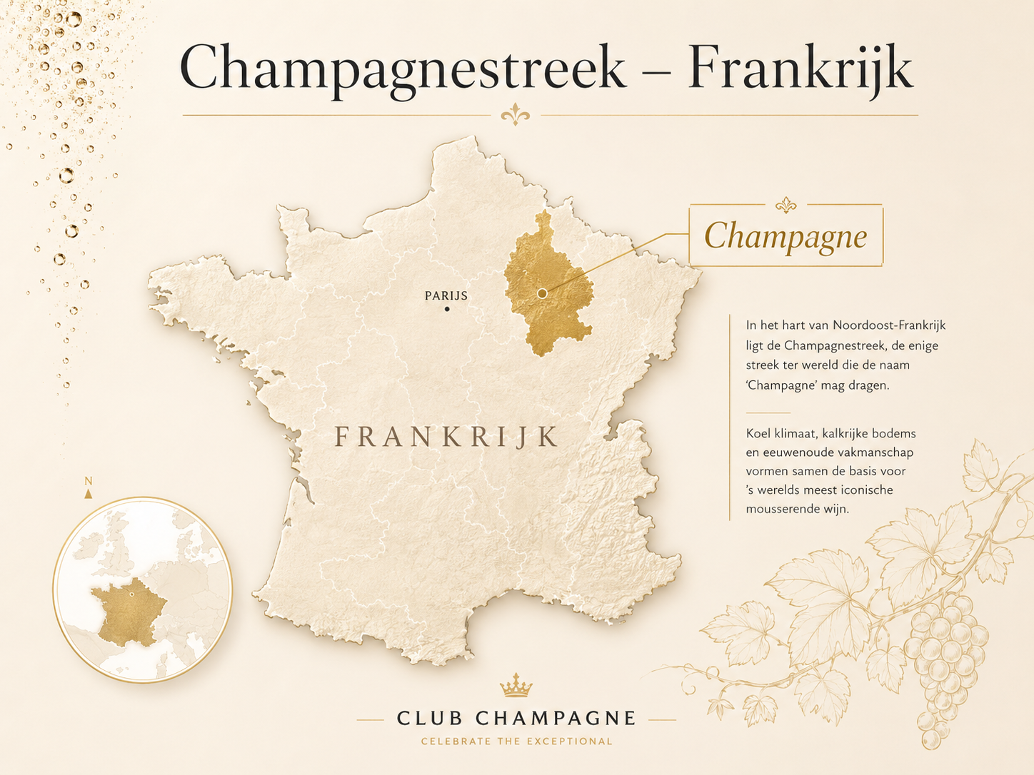Kaart van de Champagnestreek in Frankrijk