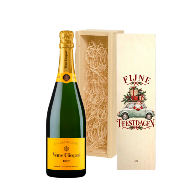 Veuve Clicquot Brut met standaard bedrukte houten kist, ontwerp 4