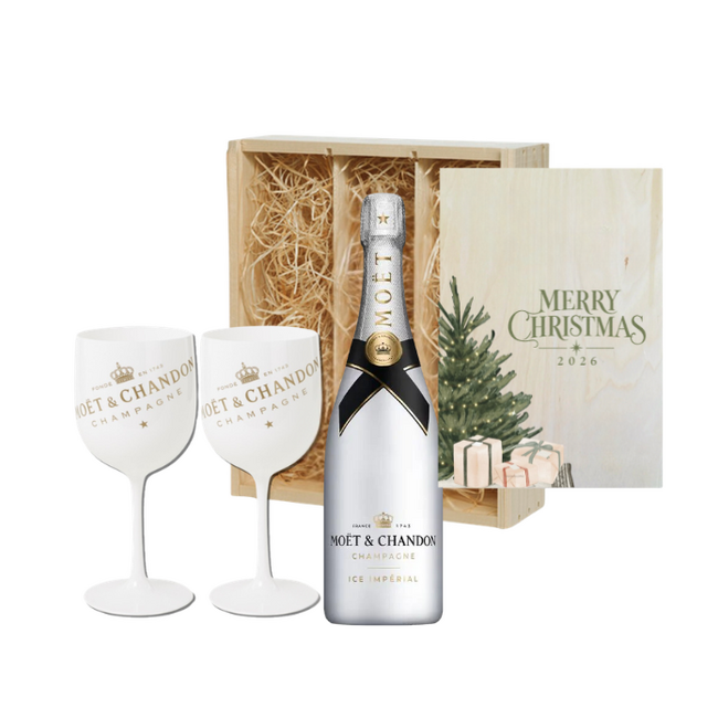 Moët & Chandon Ice met twee glazen en standaard kerstbedrukking, ontwerp 1