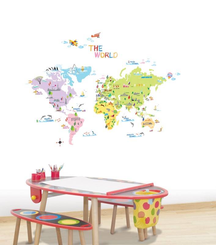 wereldkaart kinderen - muursticker kinderkamer -