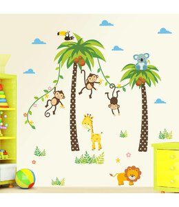 Muursticker boom met lieve junglediertjes