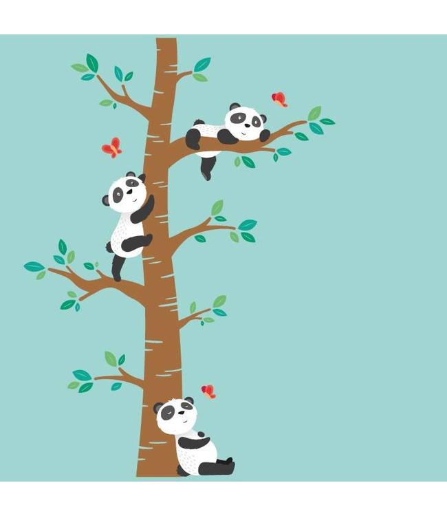 Muursticker schattige pandabeertjes op boom