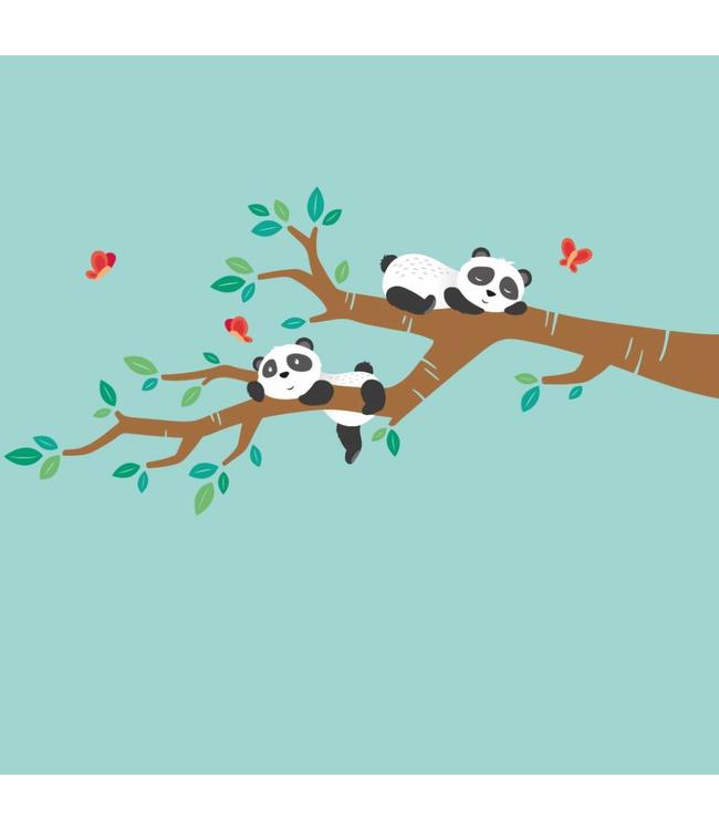 Muursticker lieve pandabeertjes op tak